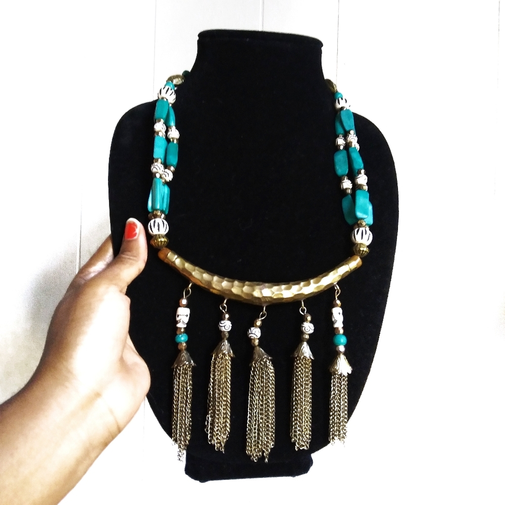 Southwest turquoise fringe bohemian necklace